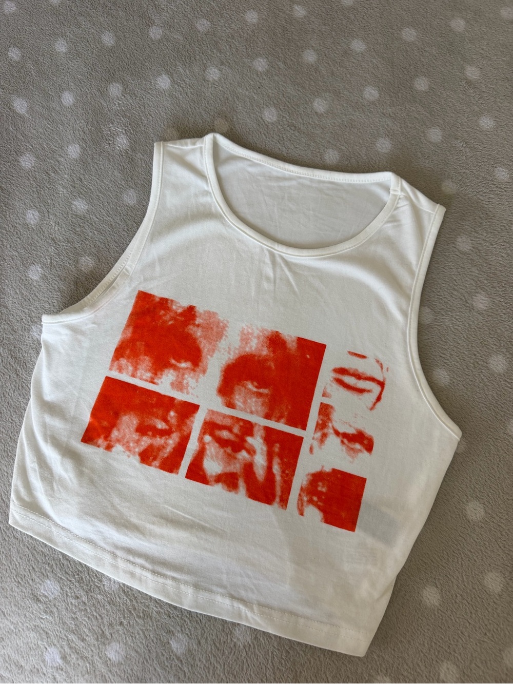 SHEIN White Cropped Tank with Orange-Red Graphic